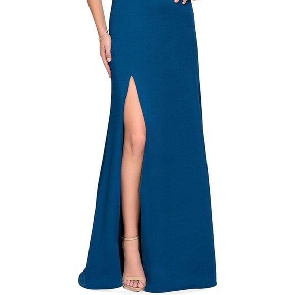 NWT La Femme Jersey  Prom Dress Blue 8 - Picture 2 of 6